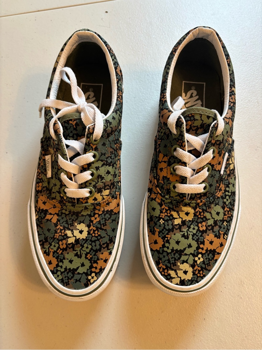 Vans Floral Canvas Lace-Up Sneakers in Green/Gold/Brown
